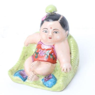 Chinese Porcelain Painted Snuff Bottle, Child in a Seat