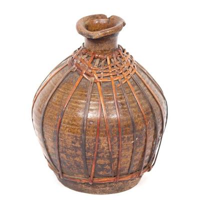 Philippines Rattan Wrapped Stoneware Jug