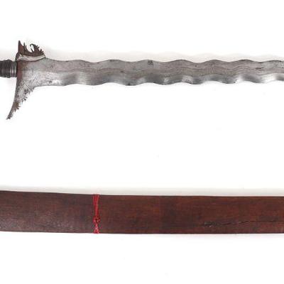 Mindanao Moro 19-Wave Kris Sword w/ Scabbard