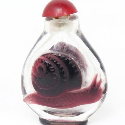 Deep Red Chinese Peking Snuff Bottle, Snail