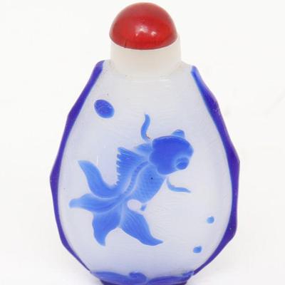 Chinese Peking Glass Blue & White Snuff Bottle