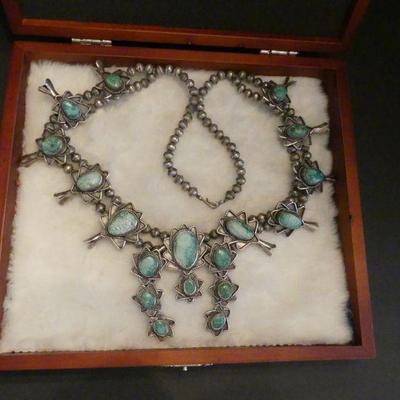 Vintage 1960s-1970s Navajo Squash Blossom Necklace - 28" with 3" Drop