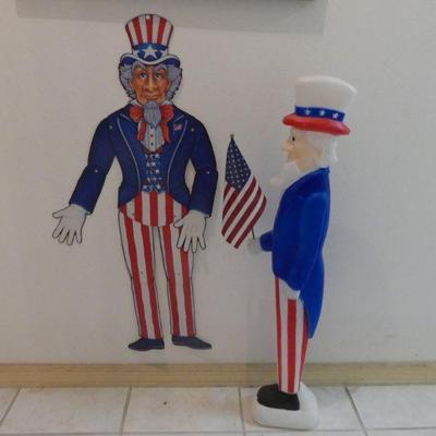 Vintage 1996 Union Products Patriotic Uncle Sam Blow Mold #6188 and Jointed Cardboard Wall Hanging