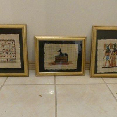 Matted/Framed Egyptian Papyrus Prints - Set of 3 - 11" x 14" Each