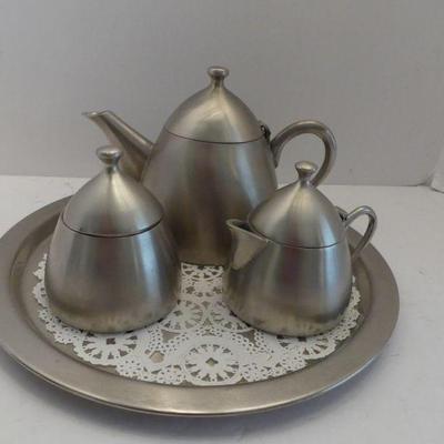 Vintage MCM Made in India 4-Piece Brushed (Possibly) Stainless Steel Tea Set