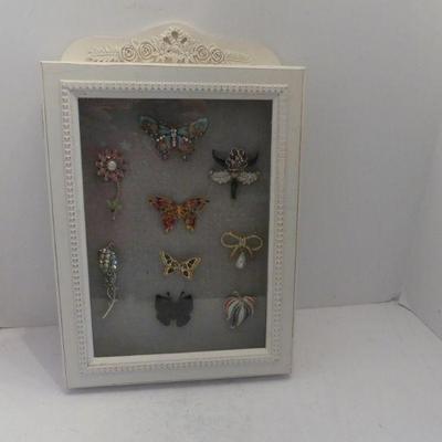Vintage Shadowbox of Butterfly, Bow & Flower Brooches - 10¾" x 14¼"