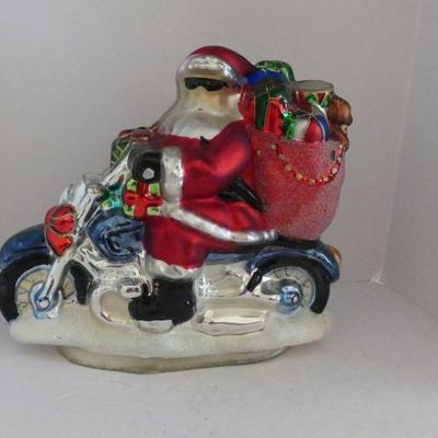 Vintage Merry Berry Mercury Glass Santa on a Motorcycle - 15½
