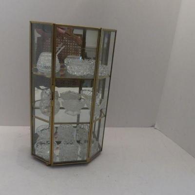 Vintage Crystal & Cut Glass Salt Cellars in Mirror Display - 7½