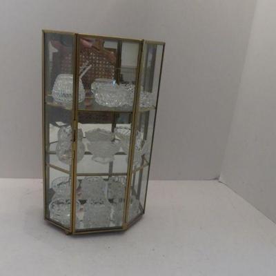 Vintage Crystal & Cut Glass Salt Cellars in Mirror Display - 7½" x 3½" x 13" - 9 in All