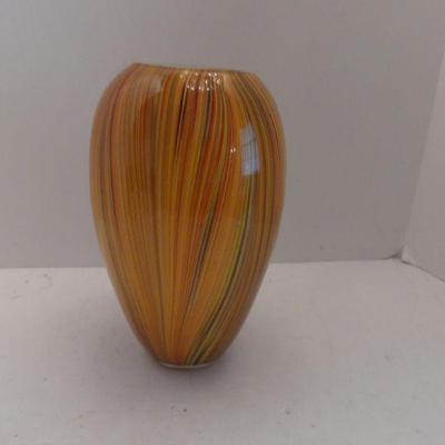 Vintage Teleflora Hand Blown Glass Vase - Autumn Colors - 5" Diameter Widest x 9½" Tall
