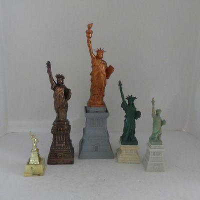 Vintage 5 Statue of Liberty Figurines - Various Materials - From 4" to 13" Tall