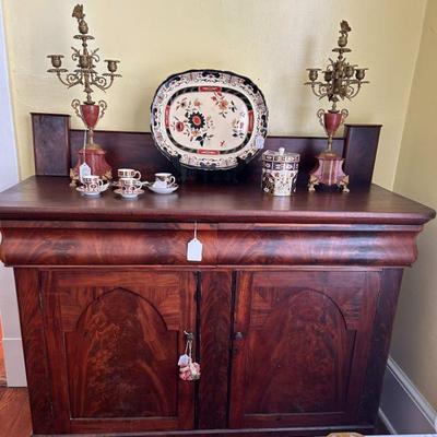 Walnut Antique Sideboard
Antique Bronze and Marble Candelabra
Royal Crown Derby China