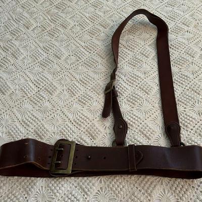WWI Leather Sam Browne Belt with Shoulder Strap