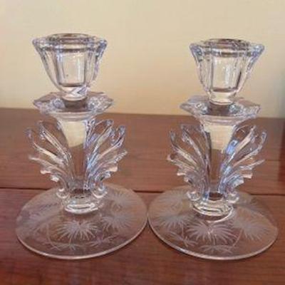 Pair of Fostoria Baroque Lido Candlesticks