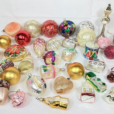 DILA710 Germany, Austria, Poland, Mercury Ornaments	Large colorful assortment of hand blown ornaments. Balls, seashells, hearts, fruit...