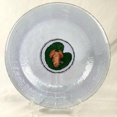 TOSH316 George Bucquat Signed Cast Glass Bowl	Bowl is glass with gold leaf frog on Lilly pad c.1996. 
