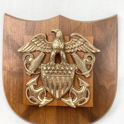 TEMA339 Vintage US Navy Coast Guard Wall Plaque	Crest is bronze and the plaque is wood.
