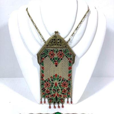 DILA220 Old Art Deco, Mesh Purse & Sterling Bracelet	Antique/vintage, Mandalian Mfg Co. mesh, enamel, art deco purse, does have a...