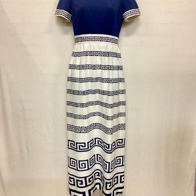 KIHE723 L’AIGLON Orignal Vintage Full Length Geometric Dress	Bold, vibrant, graduating geometric pattern, vintage L'AIGLON maxi...