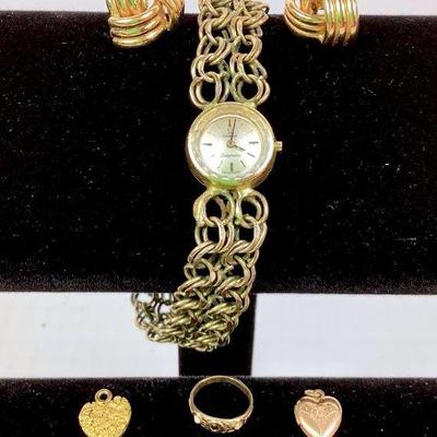 DILA221 Vintage 14k Gold Pieces, Bracelet, Earrings, Pendants & Ring	Omega 