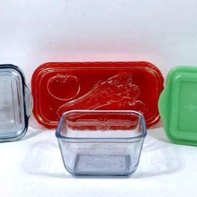 DILA222 Fire King Jadeite Refrigerator Dishes & More	2 rectangular refrigerator dishes, sapphire blue, Jadeite with the King Philbe...