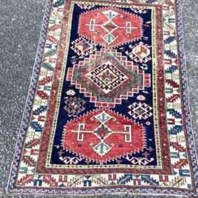 TOSH353 Handwoven Rug #5	Possibly antique and from Caucasus. Rug is approximately 57" long x 42" wide. There are several places...
