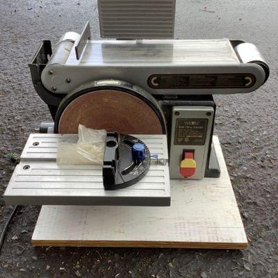 TOSH303 Wilton Benchtop Belt Disc Sander Model 99175	6 Amp 4-8' 4/5 hp.   Sander is approximately 19' Long.
