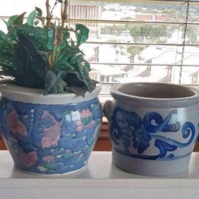 KKV165- Oriental Ceramic Planter Pots With Faux Plants