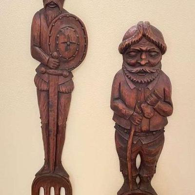 KKV154- Hand Carved Don Quixote Sancho Wood Fork And Spoon
