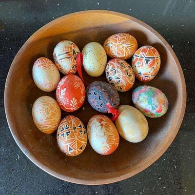 KKV141- Wooden Bowl Filed With Pysanky Hand Crafted Eggs