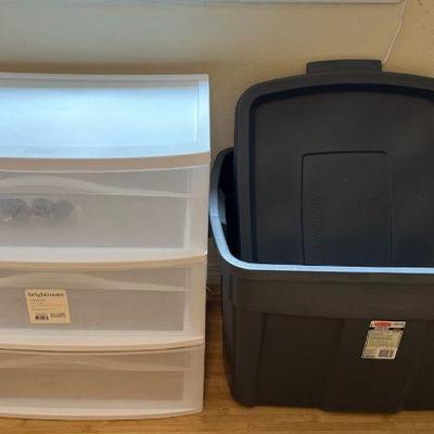 KKV083 Plastic 3-Drawer Cart & Large Rubbermaid Roughneck Storage Bin