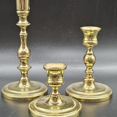 Trio of Stair Step Brass Candlesticks by Baldwin