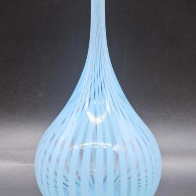Blown Blue Striped Art Glass Teardrop Vase