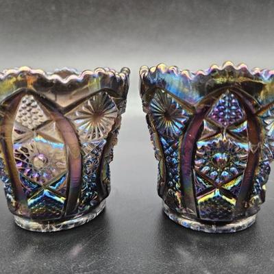 (2) Carnival Glass Harvest Blue Votive Candle