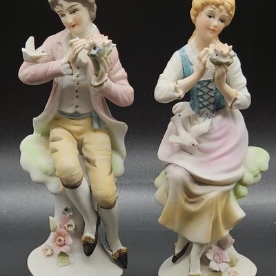 (2) Vtg. Courting Couple Bisque Ceramic Figurines