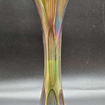 Vintage Carnival Glass 11in Green Swung Vase