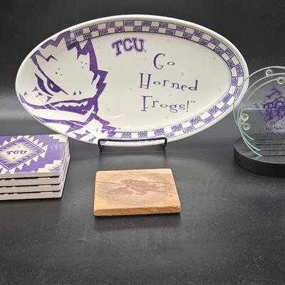 TCU Ceramic Oval Tray & Coasters, Glass Coasters, etc.