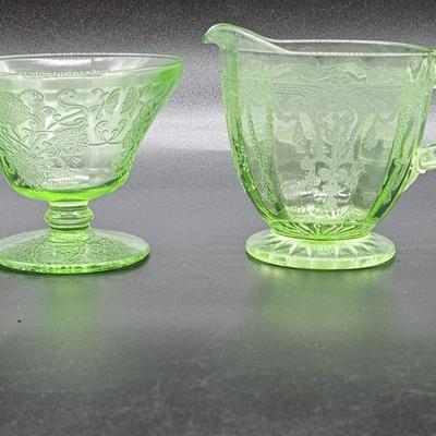 Vaseline Depression Glass Creamer & Sugar