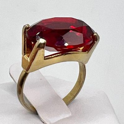 Sparkling Red Solitaire Gold Fill Ring
