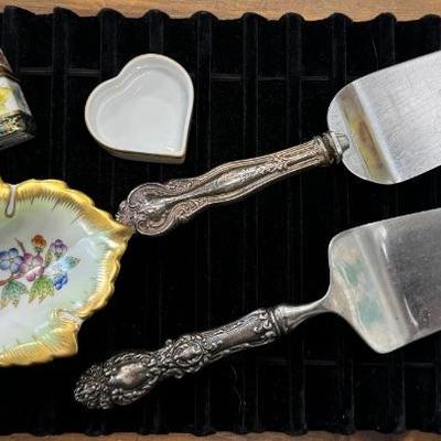 Herend/Limoges Porcelain Sterling Cake Knives