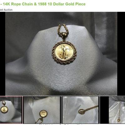 Lot # : 2 - 14K Rope Chain & 1988 10 Dollar Gold Piece
14K 23