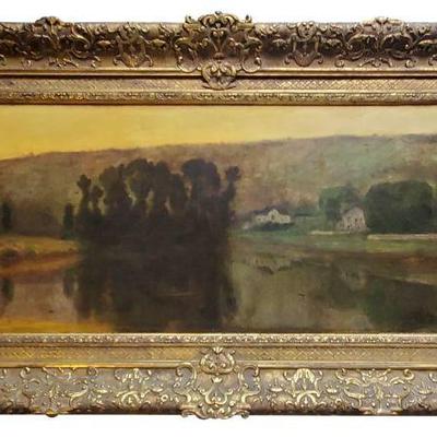 Lake Scene in oil by L'Hermitte