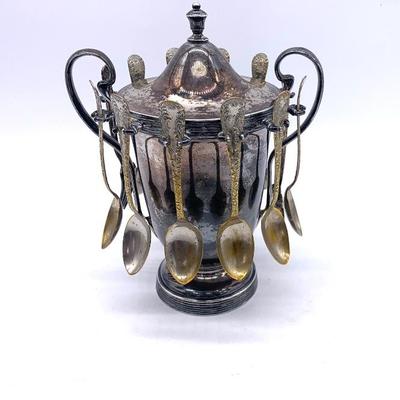 Antique silver plate spooner sugar bowl w/ cover