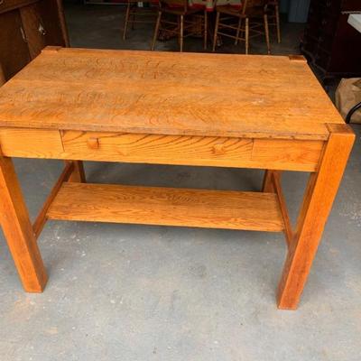 Mission-style corner-sawn oak desk
