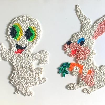 Vtg. melted plastic popcorn ghost and bunny