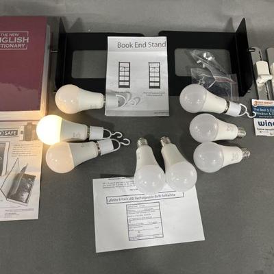 Lot 198 | LED Bulbs, Book Ends, Book Safe & Window Lock
