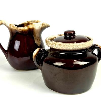 #253 • Vintage McCoy Brown Drip Glaze Bean Pot and Pitcher
https://www.lux.bid