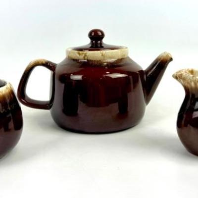 #230 • McCoy Teapot, Creamer & Sugar Bowl in Brown Drip Glaze
https://www.lux.bid