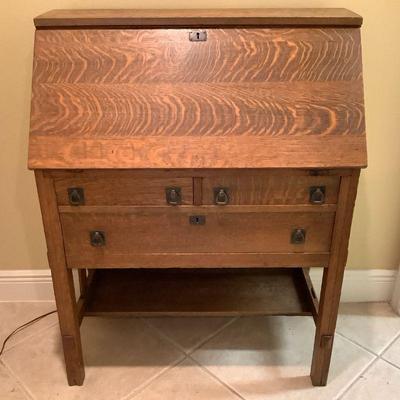 Antique oak slant top desk