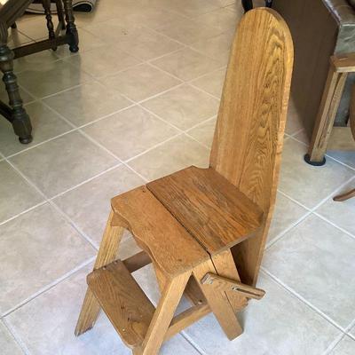Vintage Oak Chair, Ladder, Ironing Board Combo